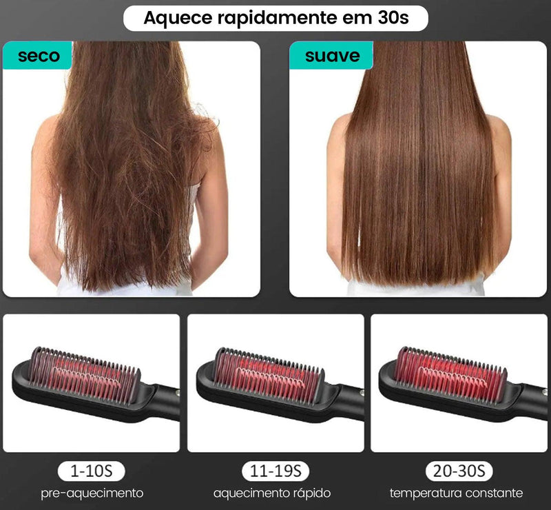 Escova Alisadora de Cabelo Ânion Hair 3 em 1 Secador, Chapinha e Modelador de Cachos - AmigaVemK