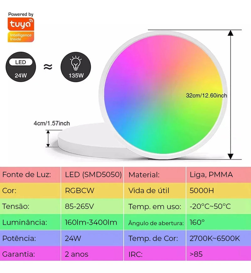 Luz de Teto Redonda Inteligente Tuya WiFi e RGB