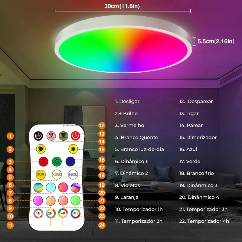 Luz de Teto Redonda Inteligente Tuya WiFi e RGB