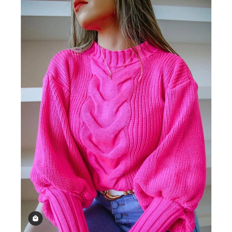 Blusa Tricot Luxo de Alta Qualidade Manga Longa com Trança