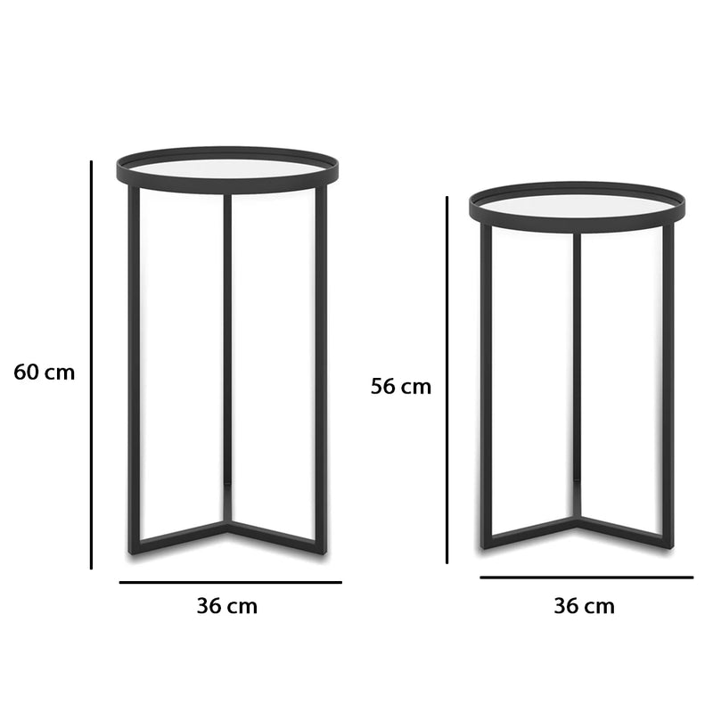 Conjunto de Mesa Lateral Aço Com Espelho Steel Glass Estilo Industrial Várias Cores