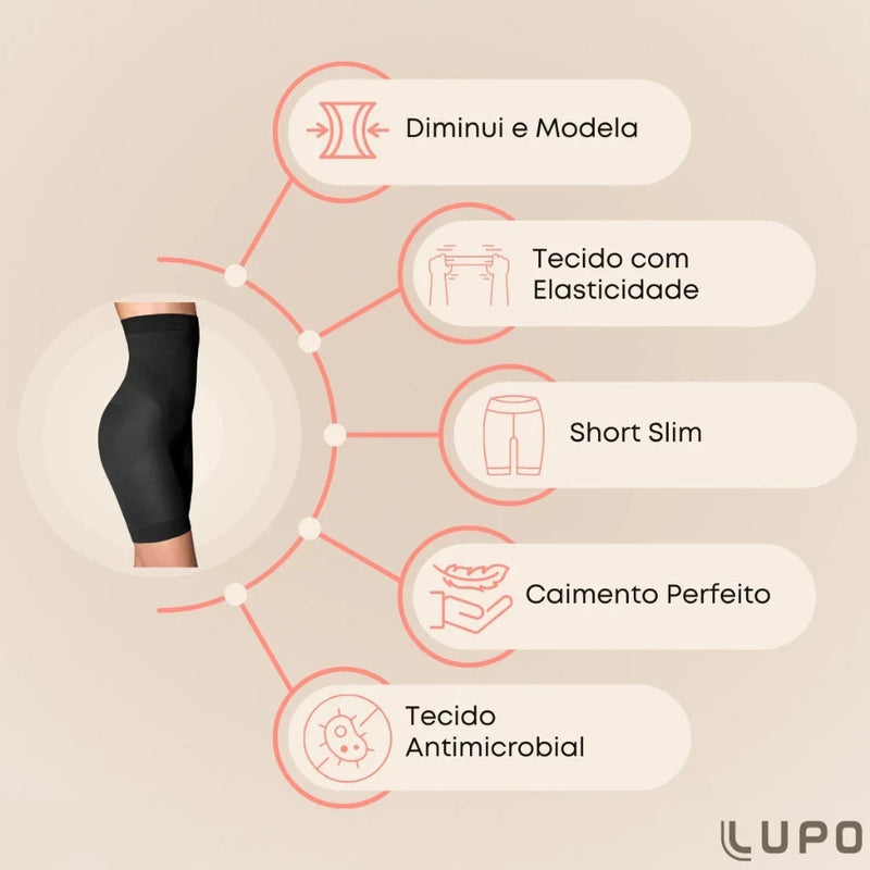 Short Feminino Slim Modelador Lupo Comprime Barriga Levanta Bumbum Sem Costura Com Abertura