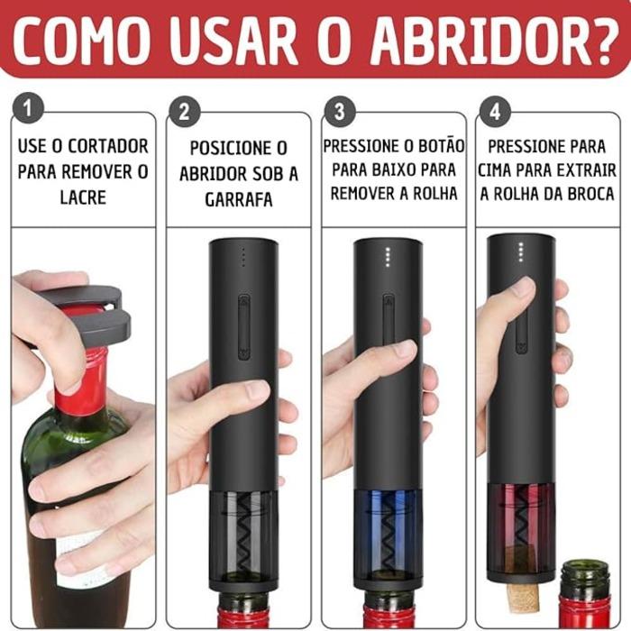 Abridor de Vinho Automático Saca Rolhas Elétrico WinePro©