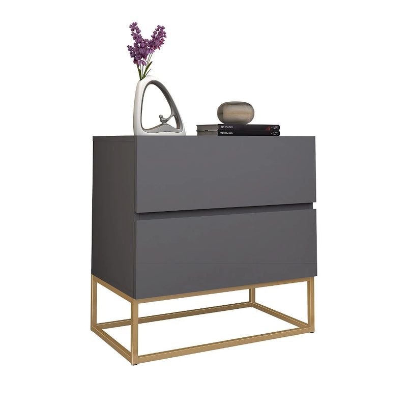 Mesa Cabeceira com 2 Gavetas estilo Industrial com Pés Dourado