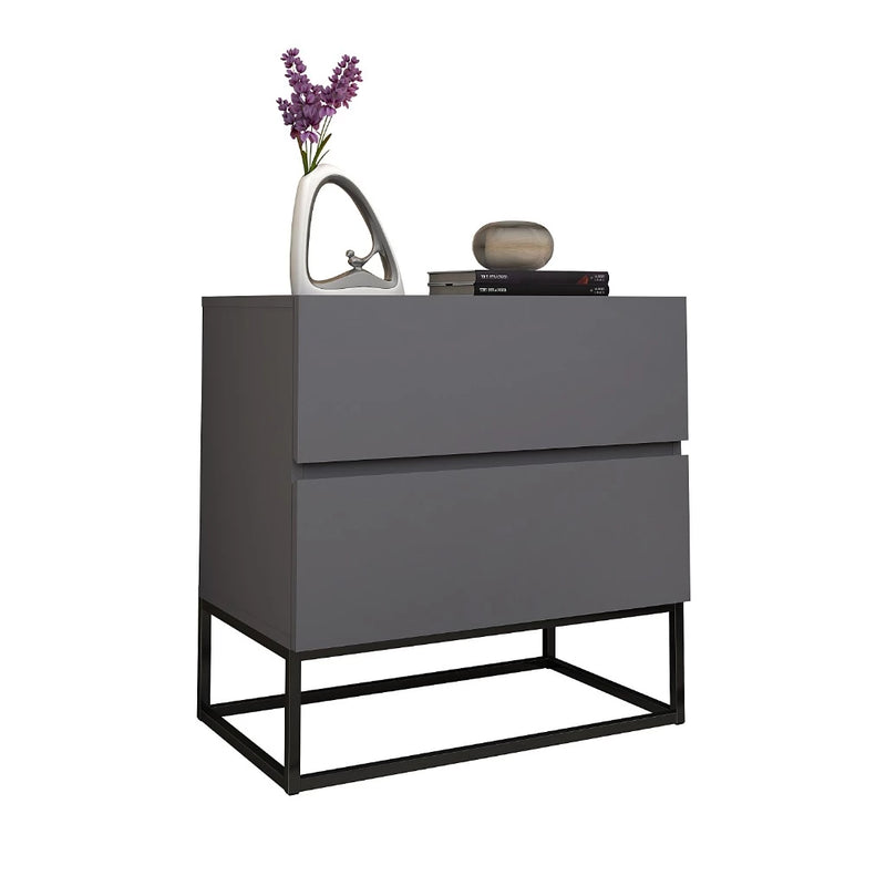 Mesa Cabeceira com 2 Gavetas estilo Industrial com Pés Dourado