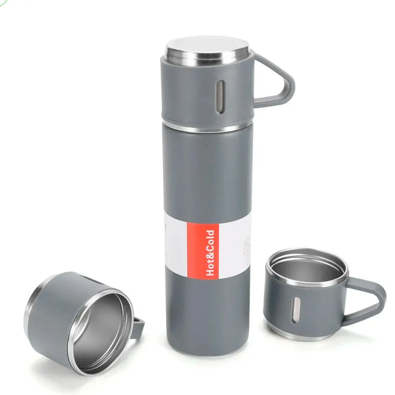 Kit Garrafa Térmica Inox 500ml Com 3 Xícaras