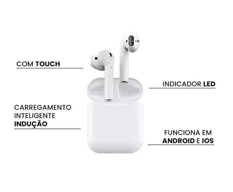 Fone de Ouvido Bluetooth I12 Touch Sem Fio 5.0 Premium Tws Com Microfone