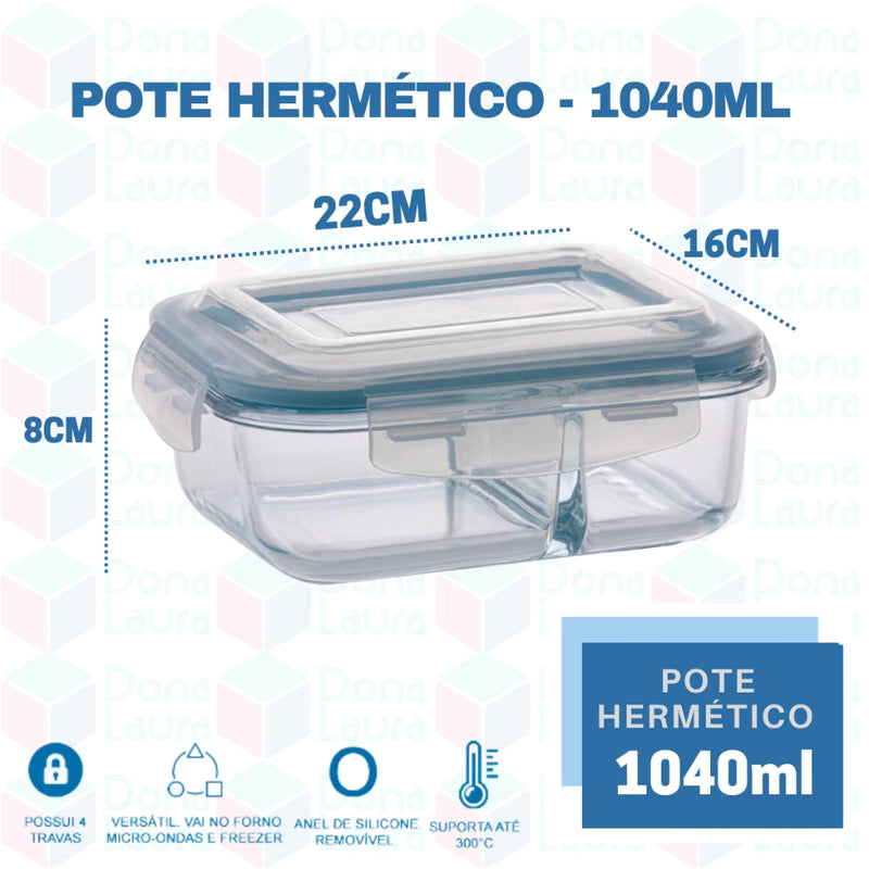 Pote de Vidro Hermético Com Divisória (Kit com 4)