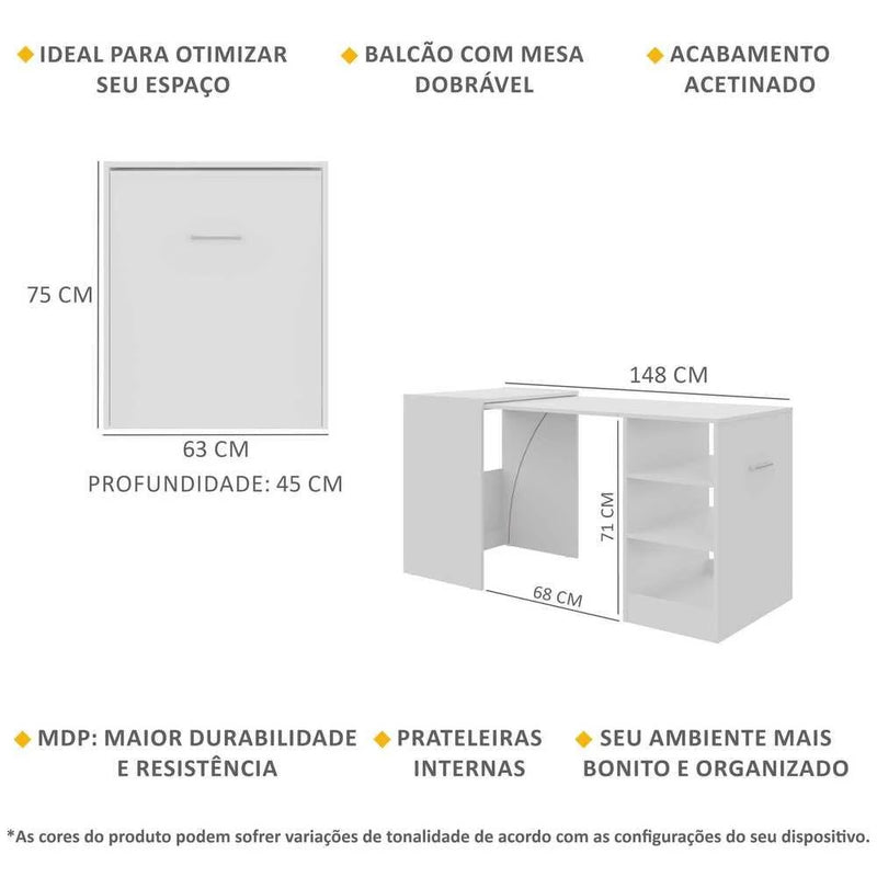 Aparador com Mesa Dobrável Branco