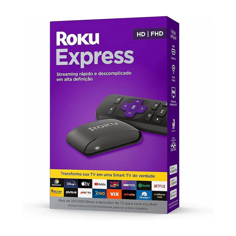 Roku Express 2023 3960br FullHD Streaming Player Conversor Smart TV Wi-fi 2.4 Ghz/5 Ghz com Controle