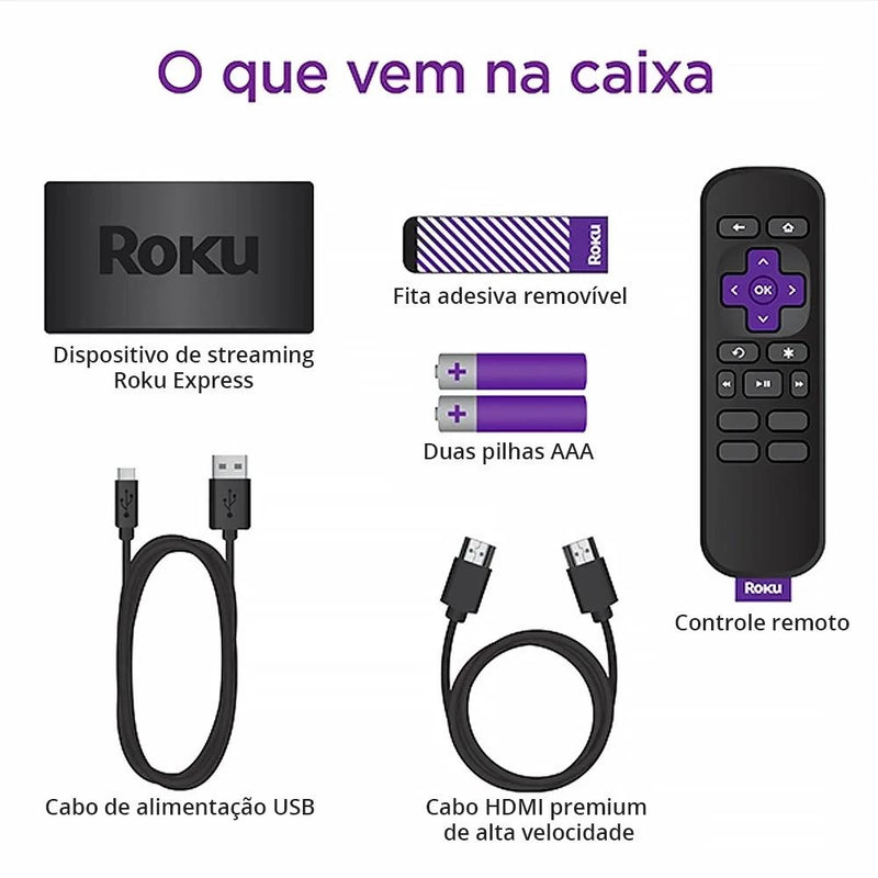 Roku Express 2023 3960br FullHD Streaming Player Conversor Smart TV Wi-fi 2.4 Ghz/5 Ghz com Controle