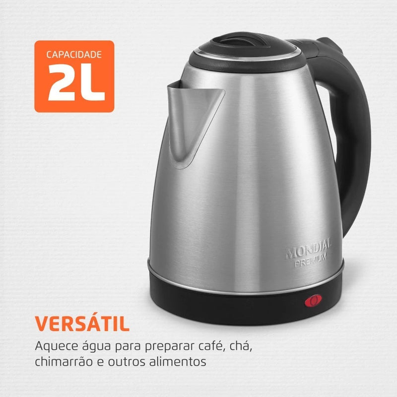 Chaleira elétrica 2 litros 1.200 watts Pratic Inox Mondial