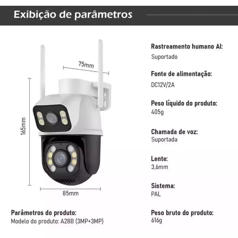 Camera Segurança Externa Lente Dupla Rastreamento Zoom A28b Wi-Fi