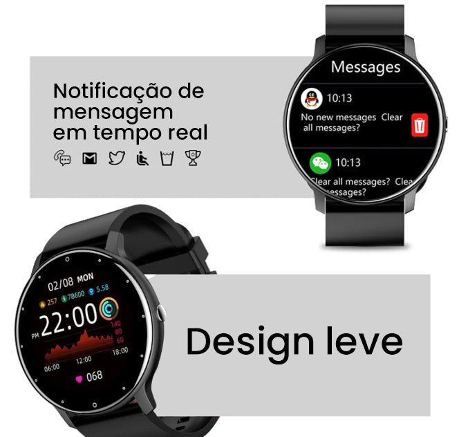 SmartWatch Inteligente Redondo com tela HD